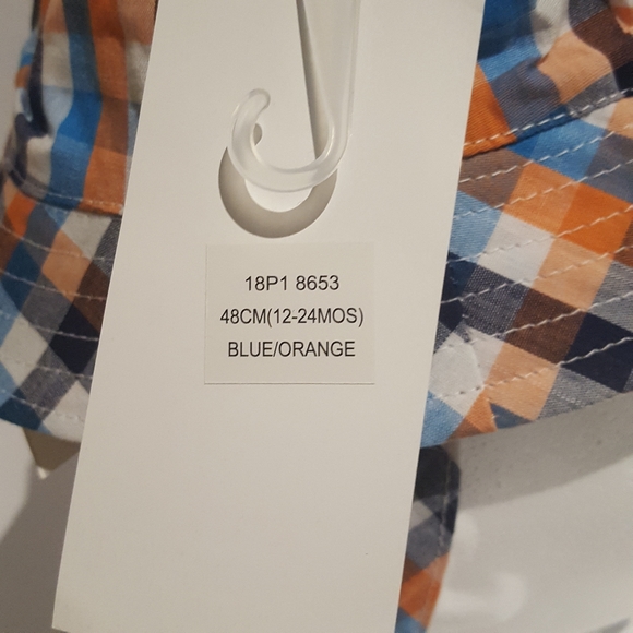 New Bucket Hat 12-24mth w Chin Strap Orange Blue - Picture 3 of 5